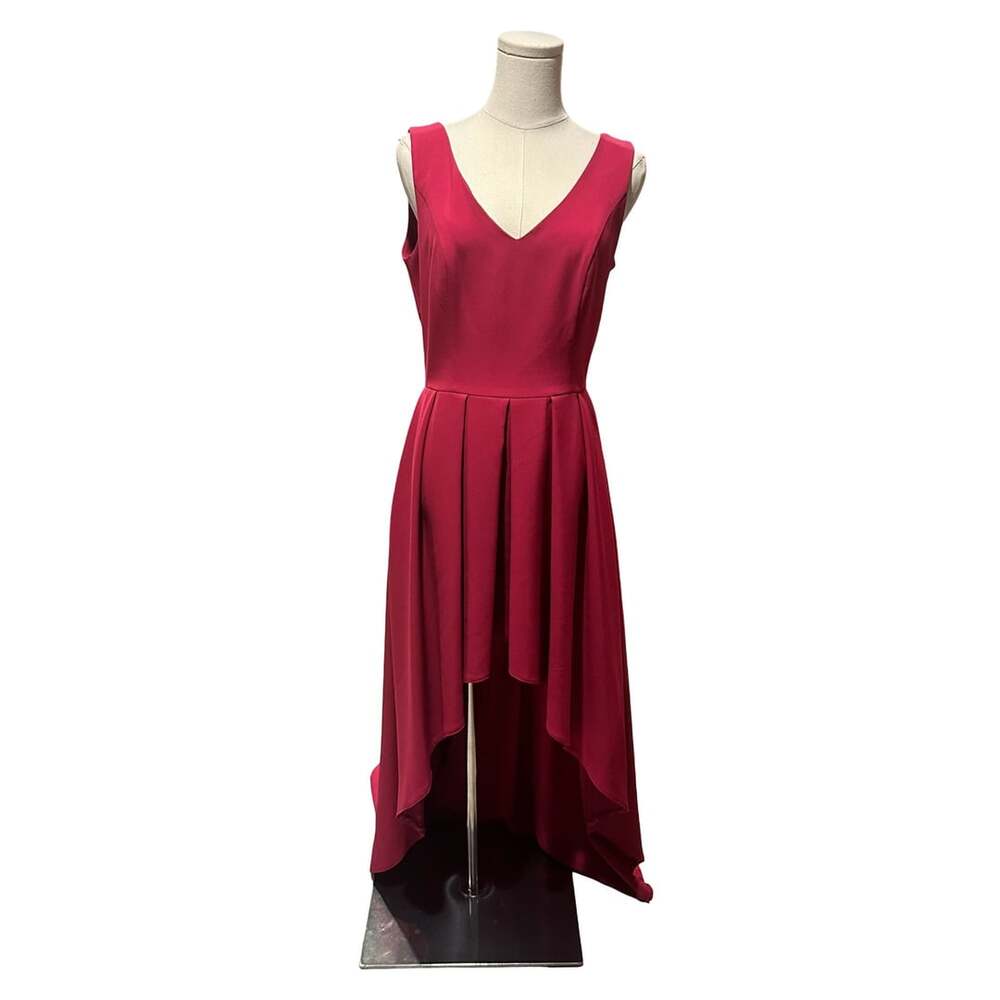 Rudika Women's Sleeveless V-Neck High-Low Pleated Party Dress in Burgundy Red